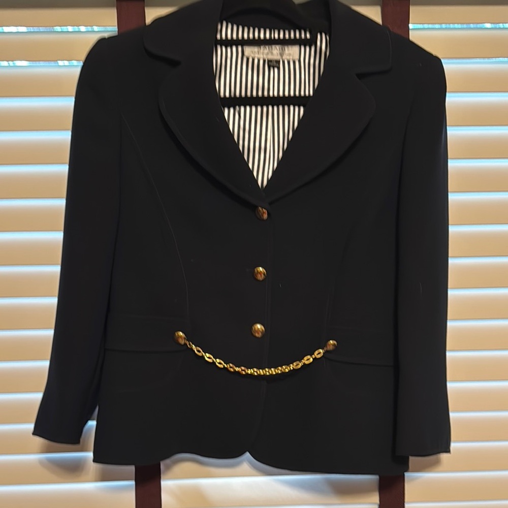 Tahari Black 3/4 Sleeve Blazer with Gold Chain Detail - Size 10